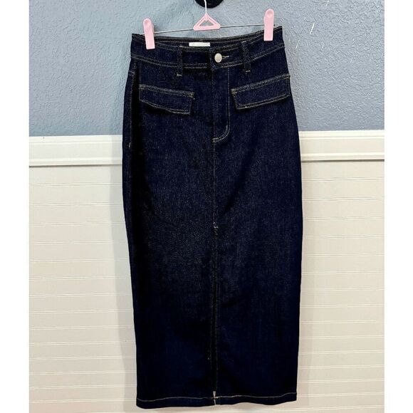 Avec Les Filles Slit Denim Maxi Skirt - Picture 7 of 14